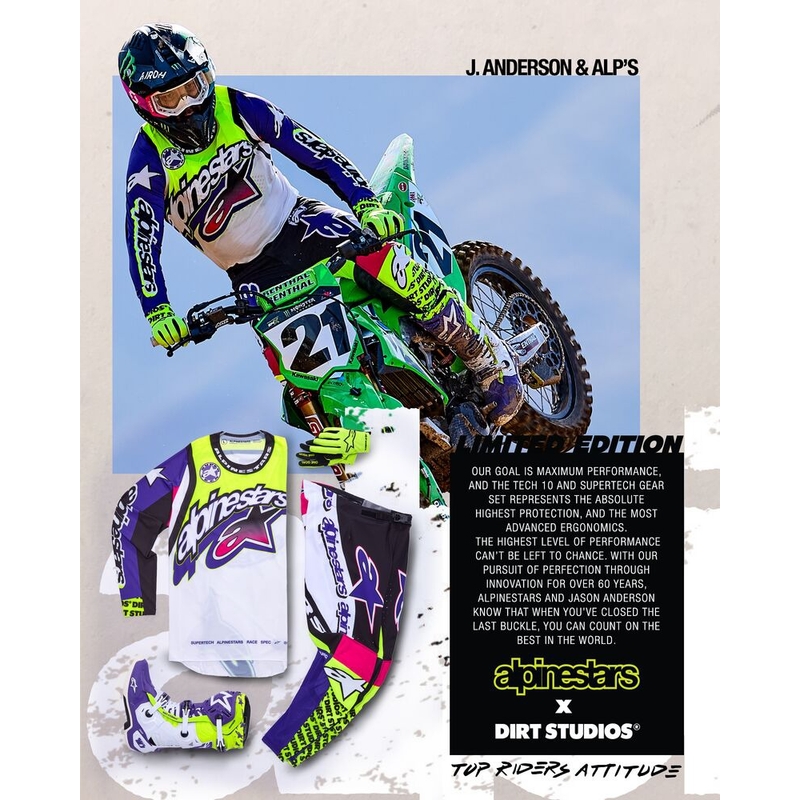 Alpinestars Supertech motokros hlače limitirana serija Dirt Studios belo-vijolično-roza-fluo rumena