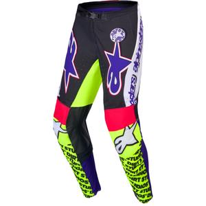Alpinestars Supertech motokros hlače limitirana serija Dirt Studios belo-vijolično-roza-fluo rumena