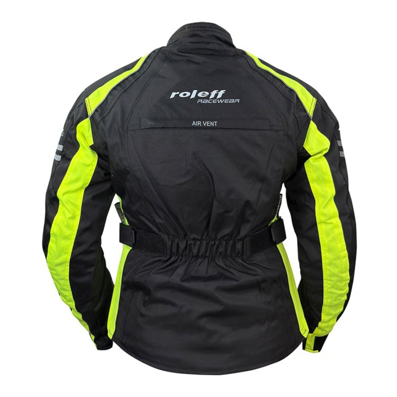 Ženska motoristična jakna Roleff Venedig črno-fluo rumena