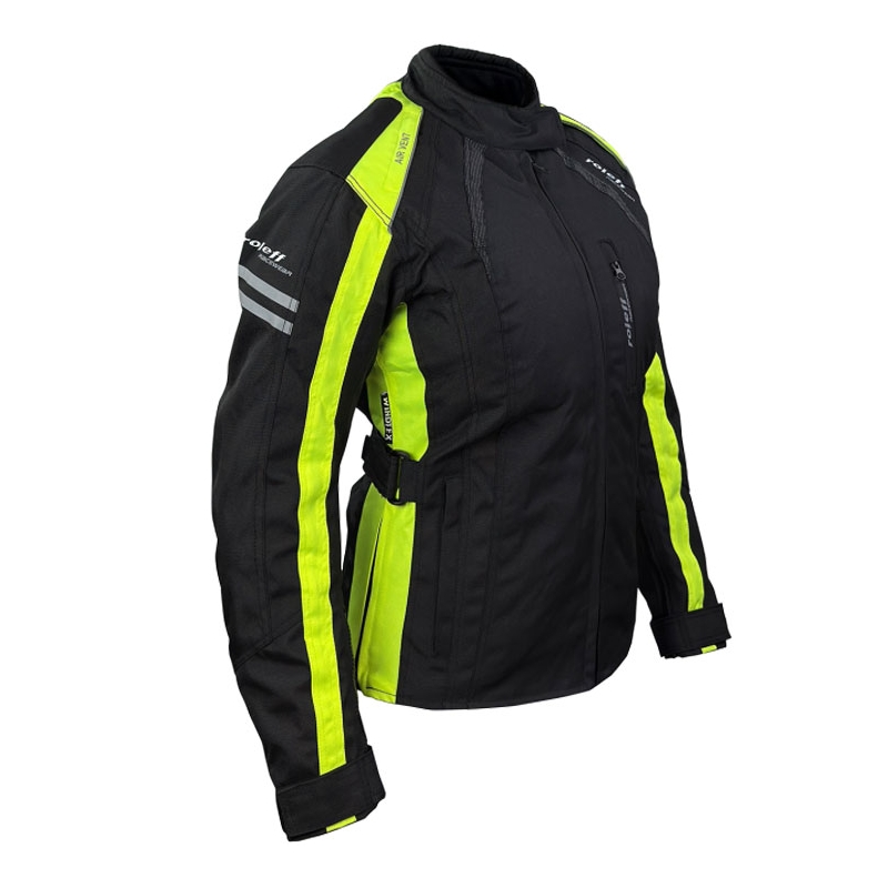 Ženska motoristična jakna Roleff Venedig črno-fluo rumena