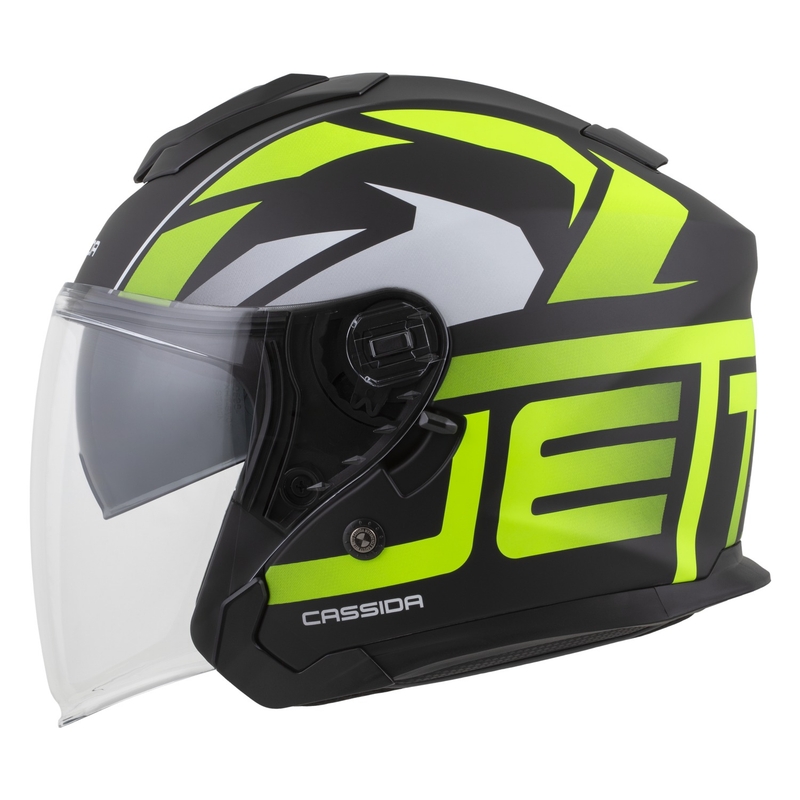 Motoristična čelada Cassida Jet Tech 2.0 RoTo Open Face Matte Black-Fluo Yellow-White