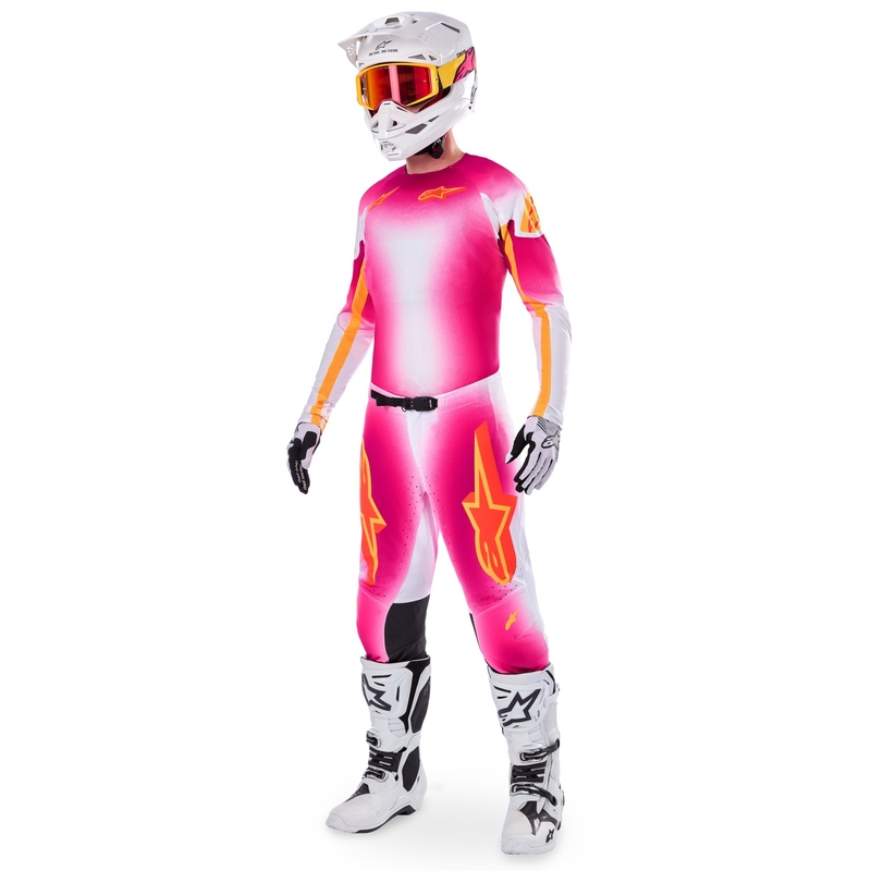 Alpinestars Supertech Limited Edition MIG Fluo motokros hlače roza-belo-oranžne