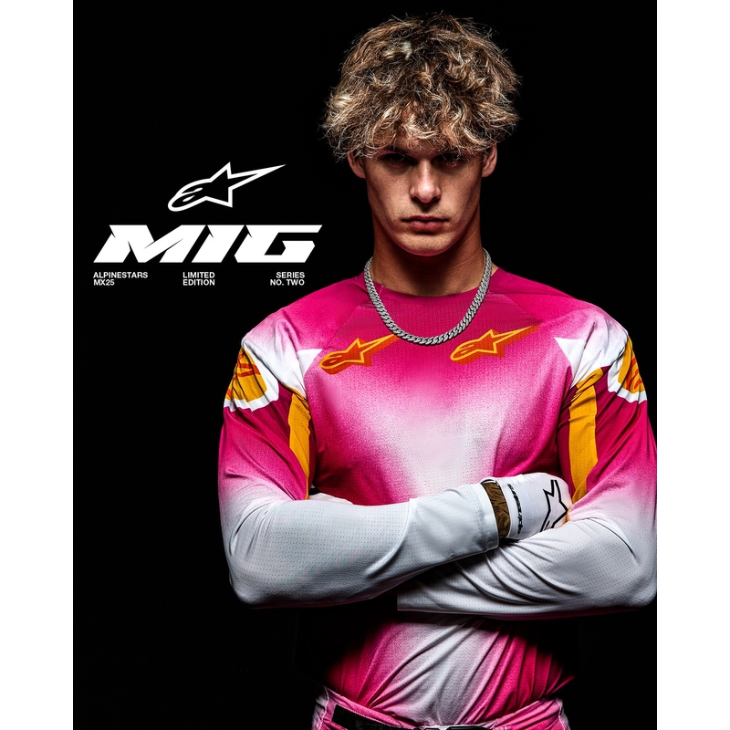 Alpinestars Supertech Limited Edition MIG Fluo motokros hlače roza-belo-oranžne
