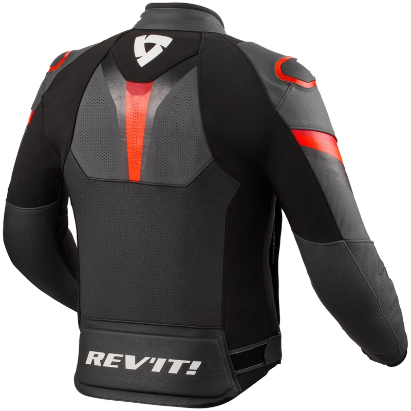Revit Quantum 3 črno-fluo rdeča usnjena motoristična jakna