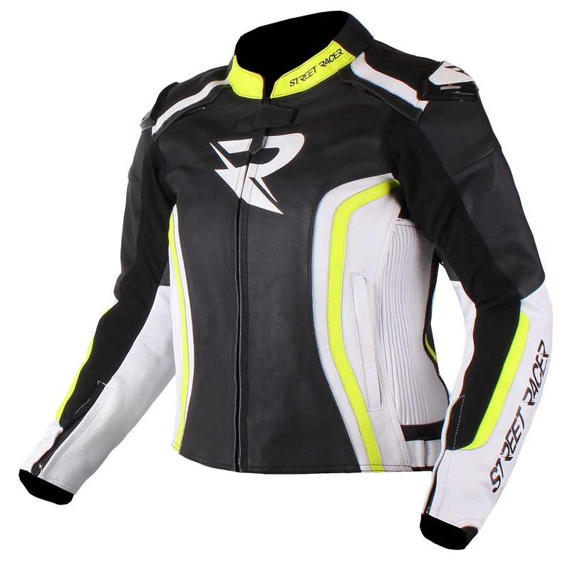 Street Racer Adrianne Black-White-Fluo Yellow motoristična jakna za ženske razprodaja