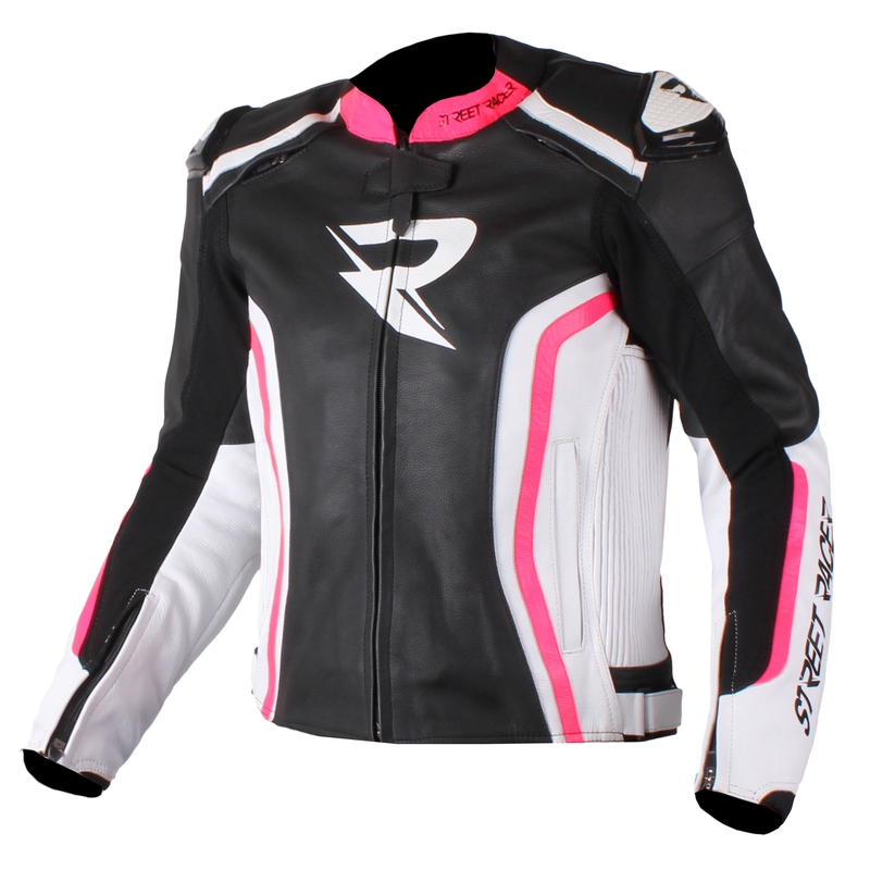 Street Racer Adrianne Black-White-Fluo Pink motoristična jakna za ženske razprodaja