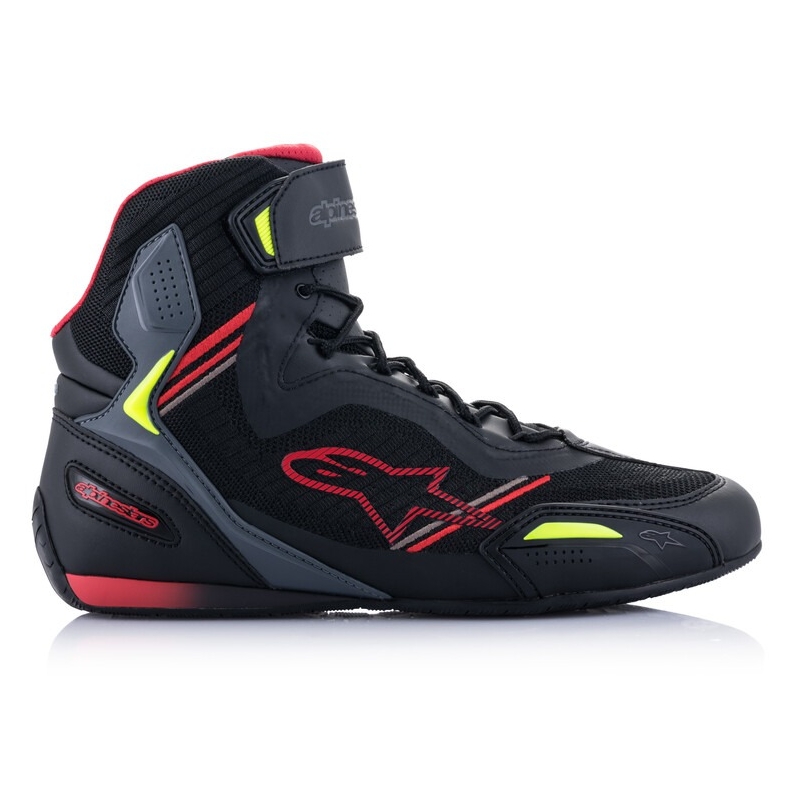 Motoristični škornji Alpinestars Faster-3 Rideknit črno-rdeči-fluo rumeno-sivi
