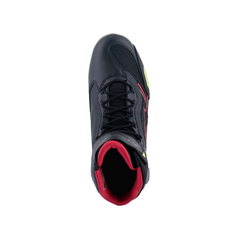 Motoristični škornji Alpinestars Faster-3 Rideknit črno-rdeči-fluo rumeno-sivi