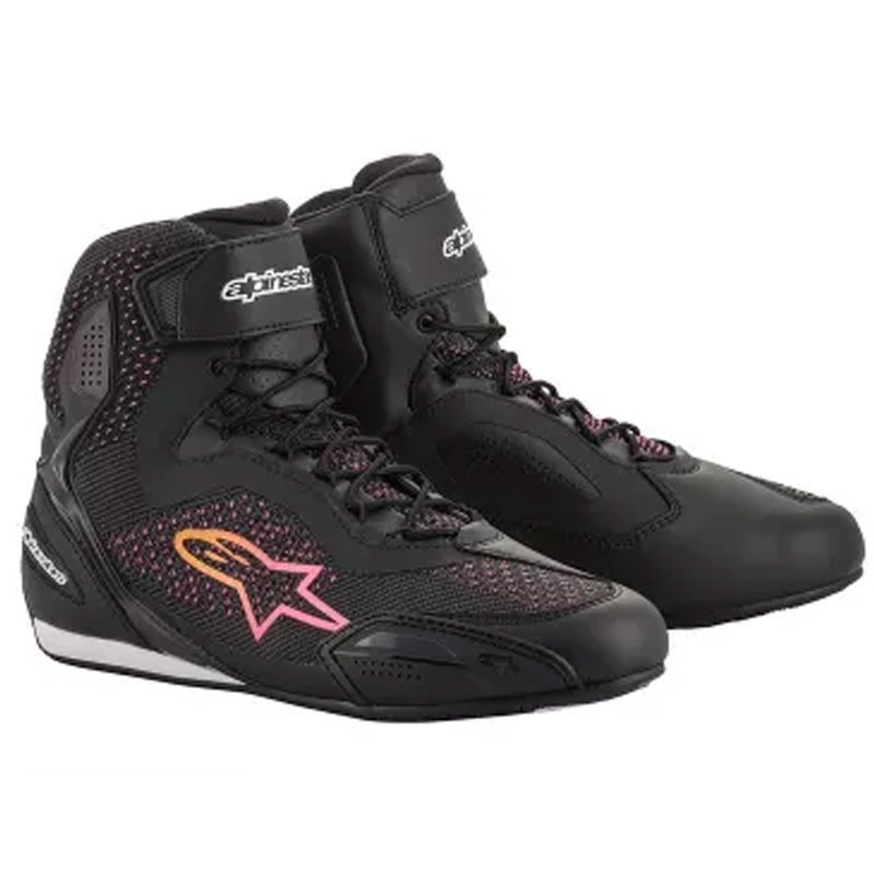 Ženski motoristični škornji Alpinestars Stella Faster 3 Rideknit črno-rumeno-roza