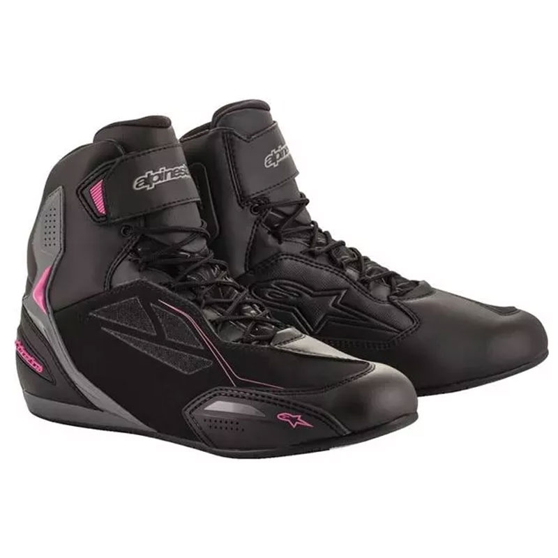 Ženski motoristični škornji Alpinestars Stella Faster 3 Drystar črno-temno sivi/vijolični