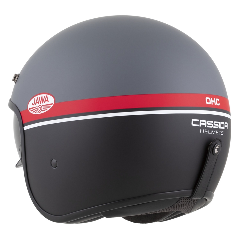 Odprta motoristična čelada Cassida Oxygen 2.0 Jawa OHC mat sivo-rdeča-črno-bela
