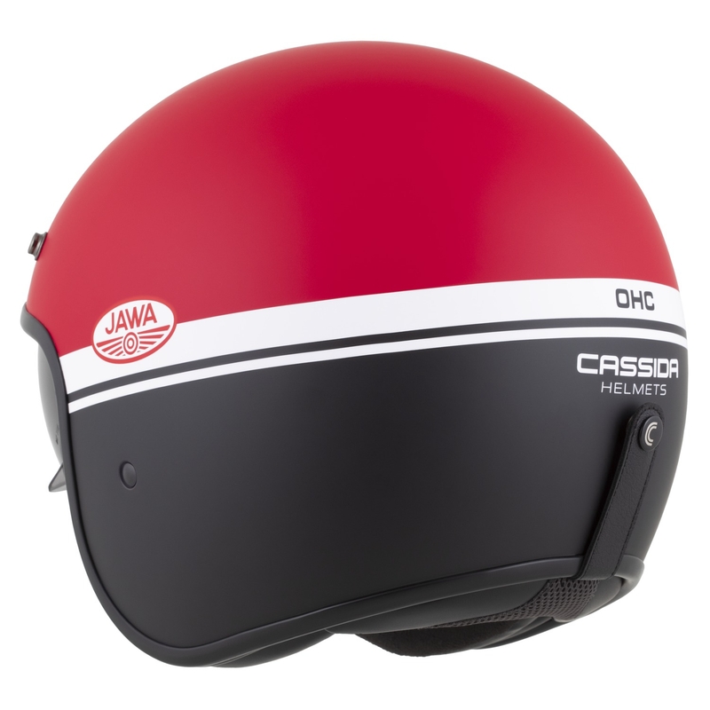 Odprta motoristična čelada Cassida Oxygen 2.0 Jawa OHC mat rdeče-črno-bela