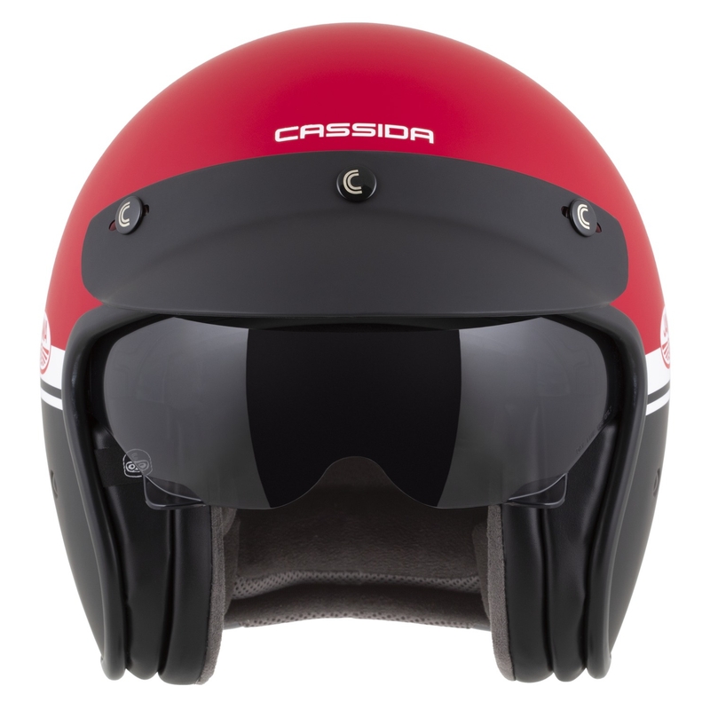 Odprta motoristična čelada Cassida Oxygen 2.0 Jawa OHC mat rdeče-črno-bela