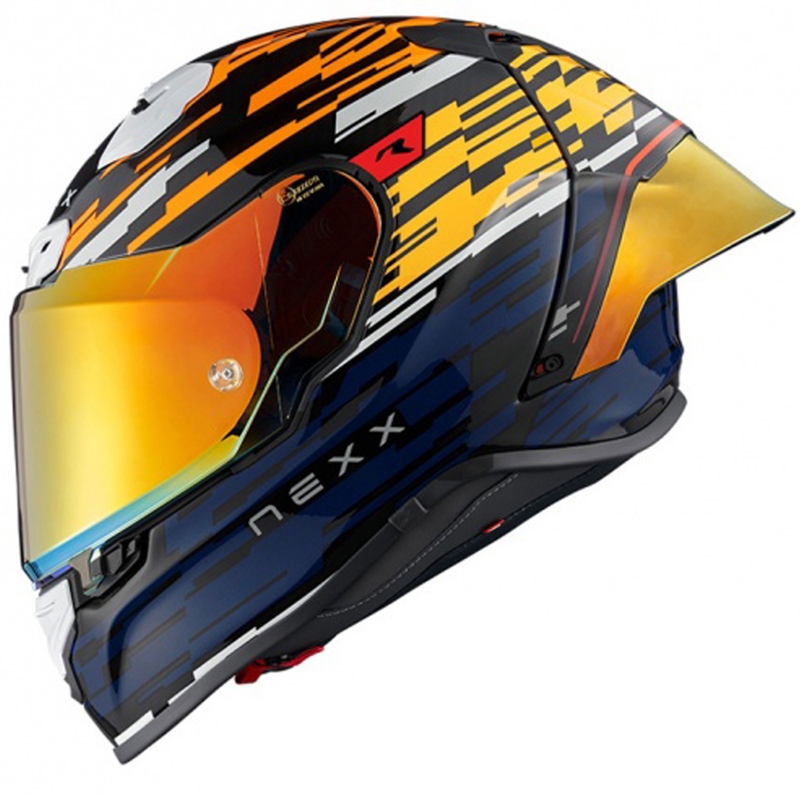 Integralna motoristična čelada Nexx X.R3R Glitch Racer oranžno-modra razprodaja