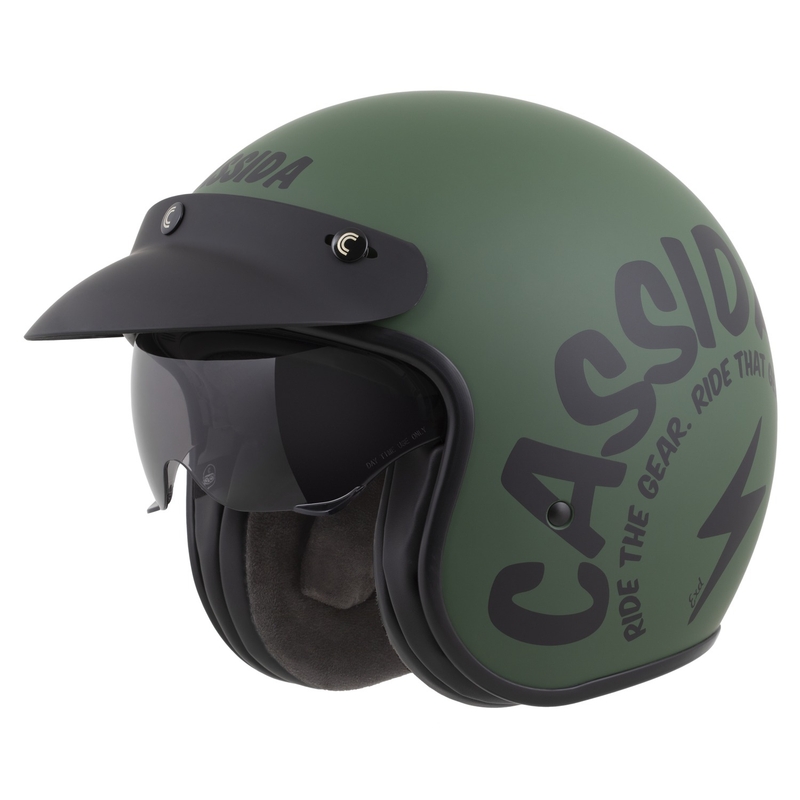 Motoristična čelada Cassida Oxygen 2.0 Gear z odprtim obrazom, mat zeleno-črna