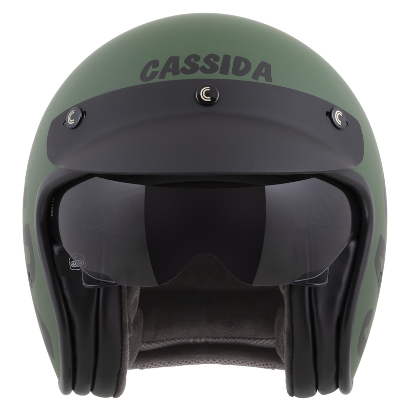 Motoristična čelada Cassida Oxygen 2.0 Gear z odprtim obrazom, mat zeleno-črna