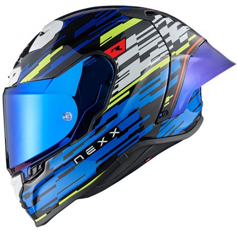 Integralna motoristična čelada Nexx X.R3R Glitch Racer modro-fluo rumena razprodaja