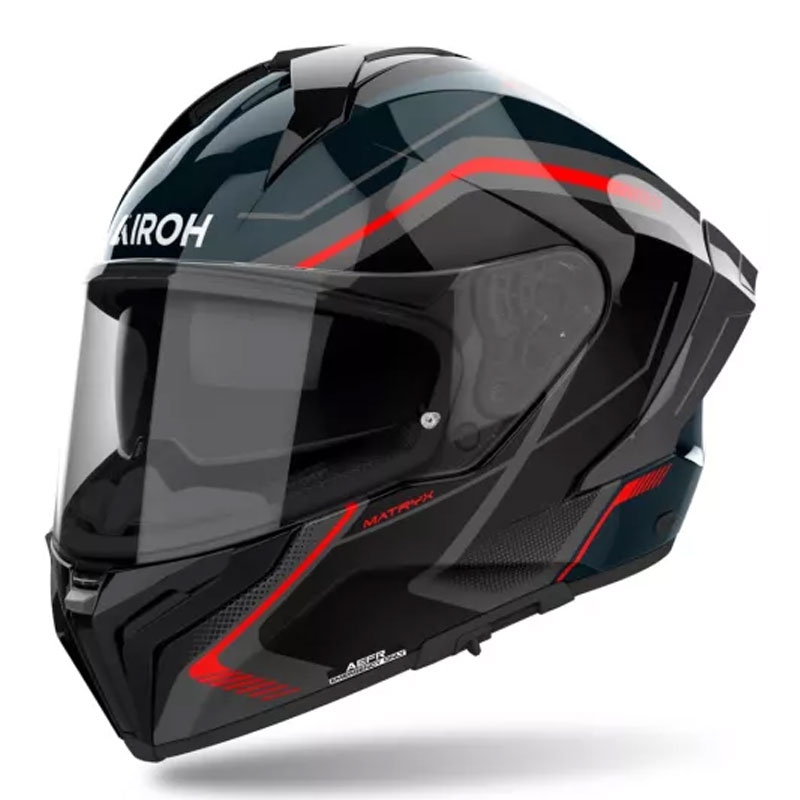Široka motoristična čelada Airoh MATRYX črno-sivo-rdeča