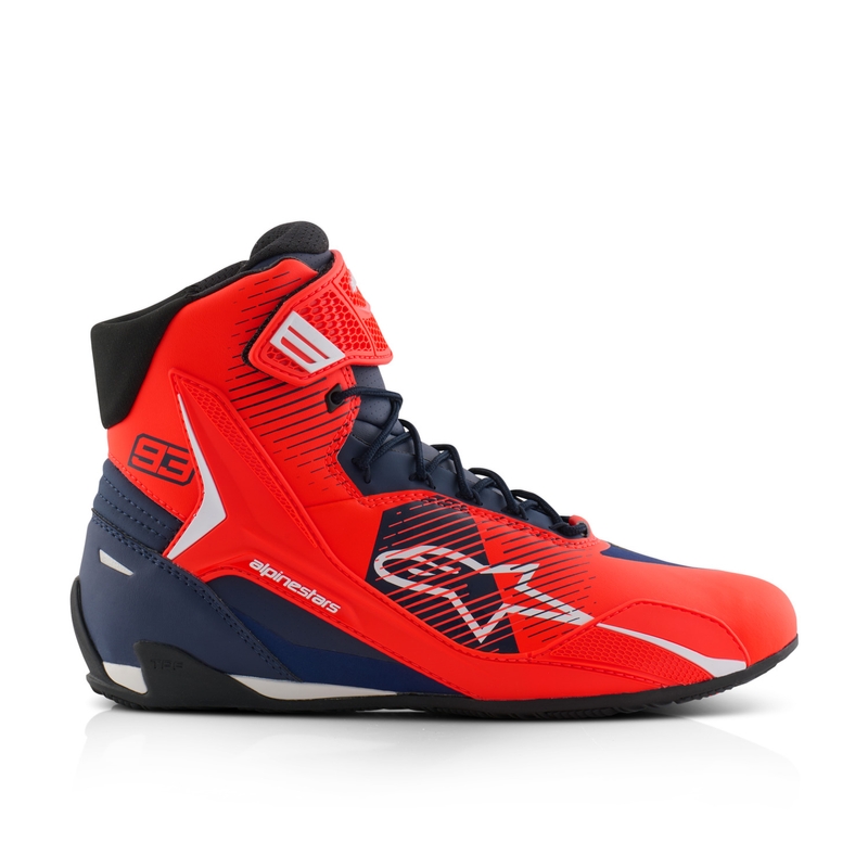Alpinestars Faster-4 motoristični škornji MM93 kolekcija fluo rdeče-modro-beli