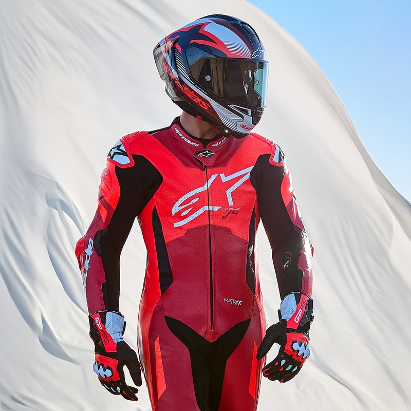 Enodelna usnjena motoristična obleka Alpinestars GP Plus V4 Sprint, združljiva s Tech-air, Fluo Red-Red-White-Black