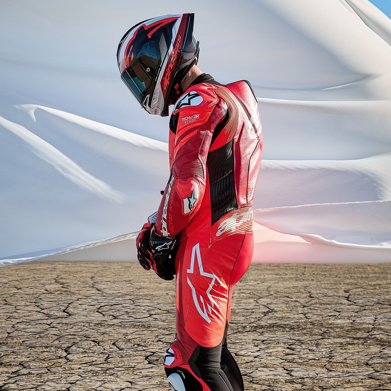 Enodelna usnjena motoristična obleka Alpinestars GP Plus V4 Sprint, združljiva s Tech-air, Fluo Red-Red-White-Black