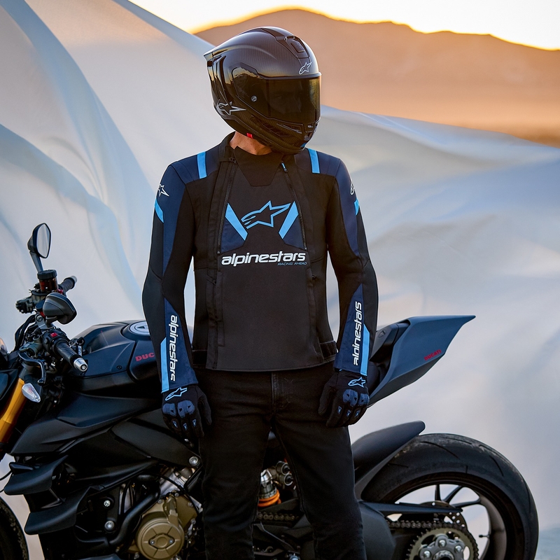 Alpinestars T-Stunt Air motoristična jakna črno-modra-svetlo modra