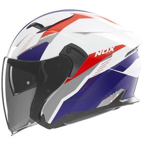 Odprta motoristična čelada NOX N130 Myst belo-modro-rdeča