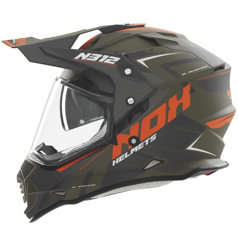 Enduro motoristična čelada NOX N312 Vapor mat kaki-oranžna