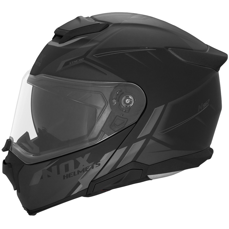 Preklopna motoristična čelada NOX N967 Synchro mat črno-siva