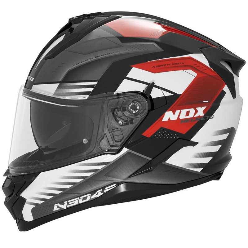 Celotna motoristična čelada NOX N304S CARVER črno-belo-rdeča