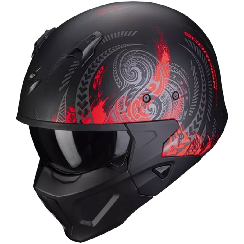 Odprta čelada z masko SCORPION COVERT-X TATTOO mat črno-rdeča