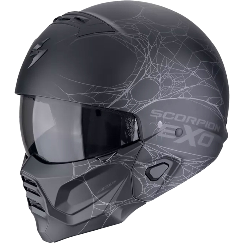 Modularna motoristična čelada Scorpion EXO-COMBAT II SPIDERWEB mat črno-srebrna