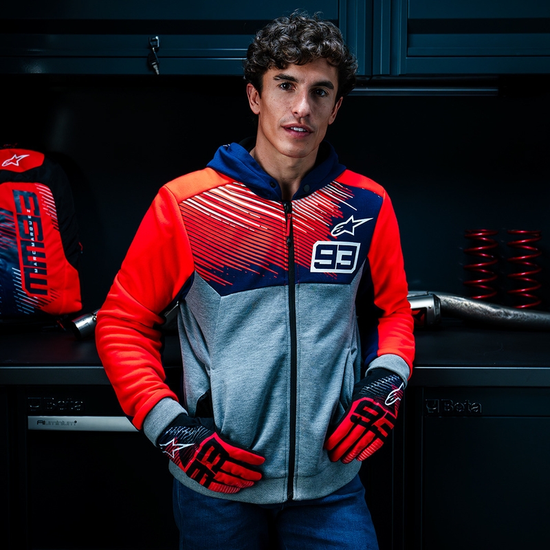 Kolekcija Alpinestars Chrome V2 Sport Hoodie MM93 svetlo sivo-modra-fluo rdeča
