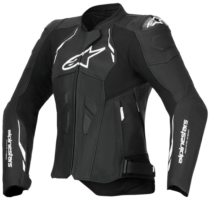 Usnjena ženska motoristična jakna Alpinestars Stella Dusk črno-bela