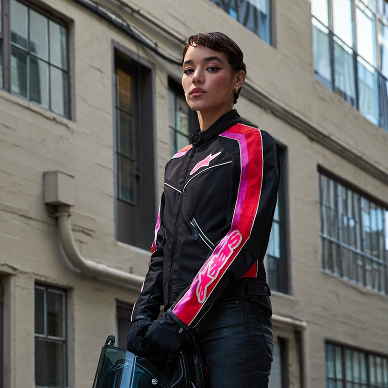 Alpinestars Stella T-Dyno vodoodporna ženska motoristična jakna črno-rdeča-roza