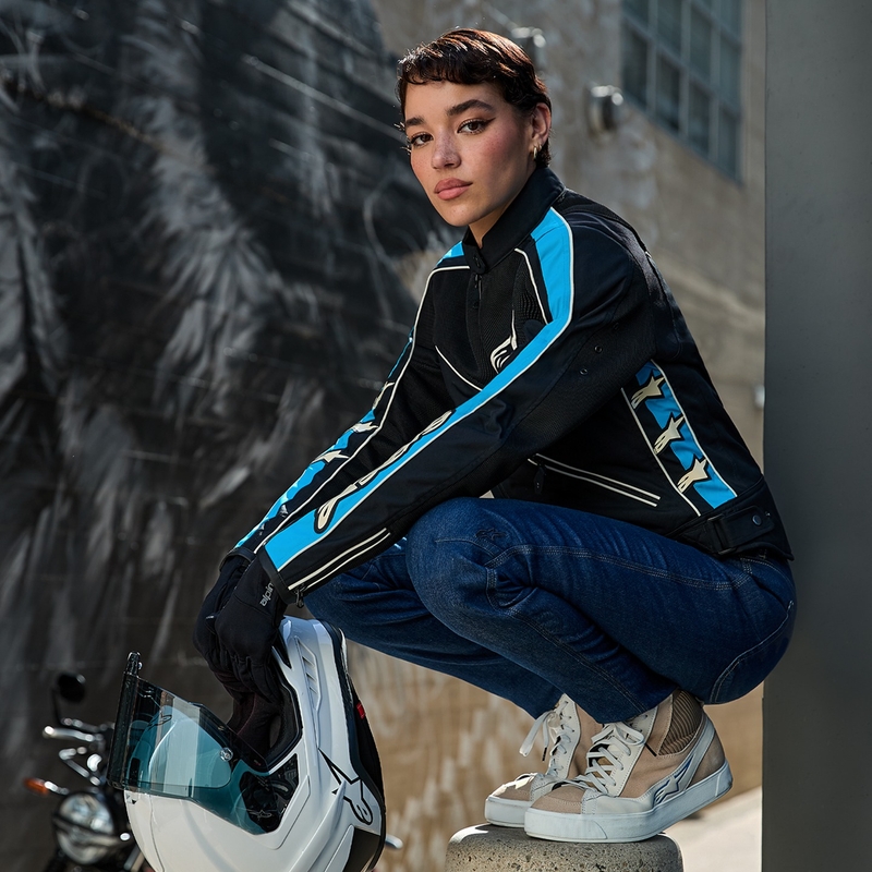 Ženska motoristična jakna Alpinestars STELLA T-DYNO AIR črna-svetlo modra-bež