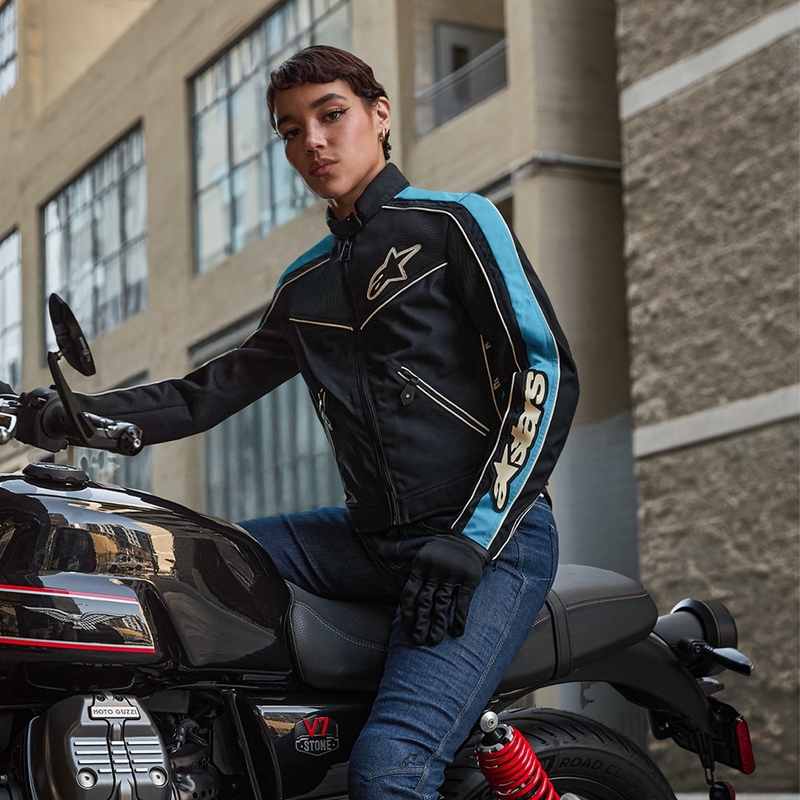 Ženska motoristična jakna Alpinestars STELLA T-DYNO AIR črna-svetlo modra-bež
