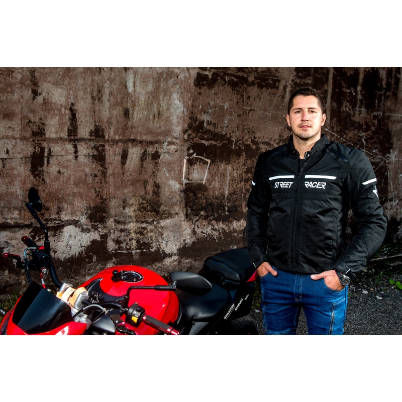 Street Racer Definit črno-bela motociklistična jakna za prodajo razprodaja