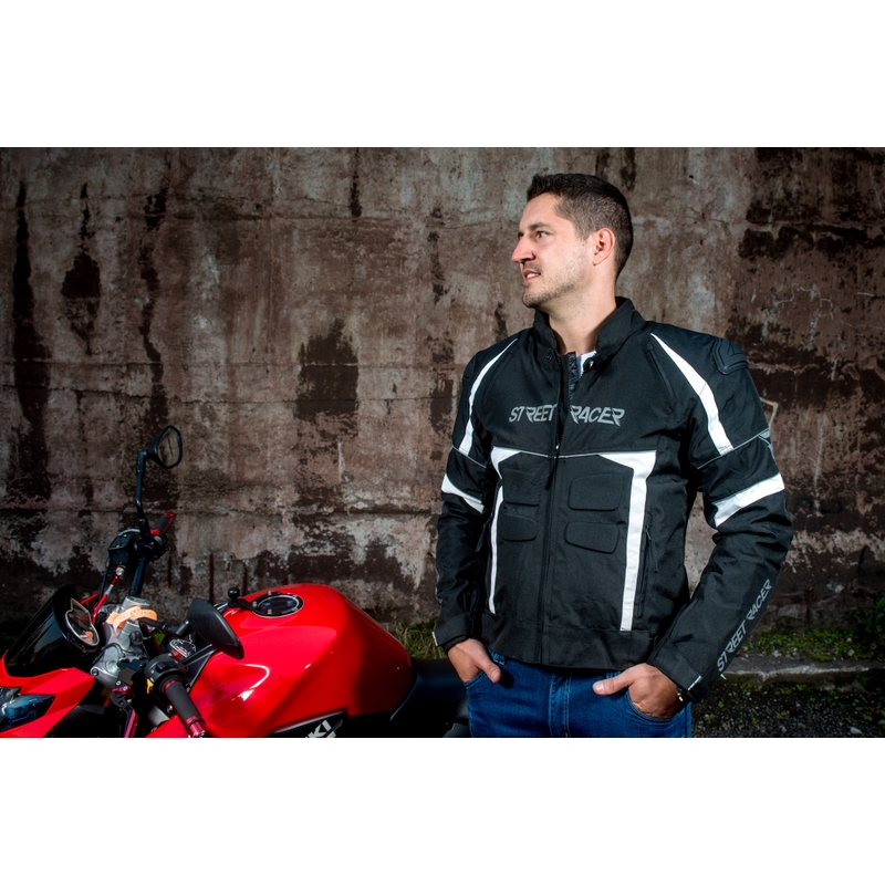 Street Racer Spark črno-bela motoristična jakna