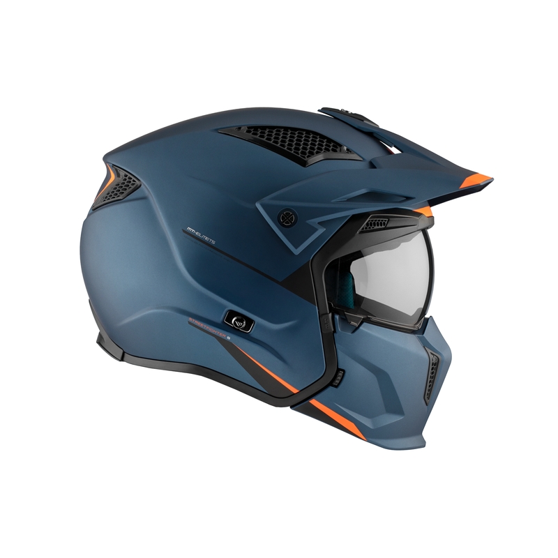 Odprta obrazna čelada z masko MT Streetfighter SV S Solid A7 mat modra z iridijevim vizirjem