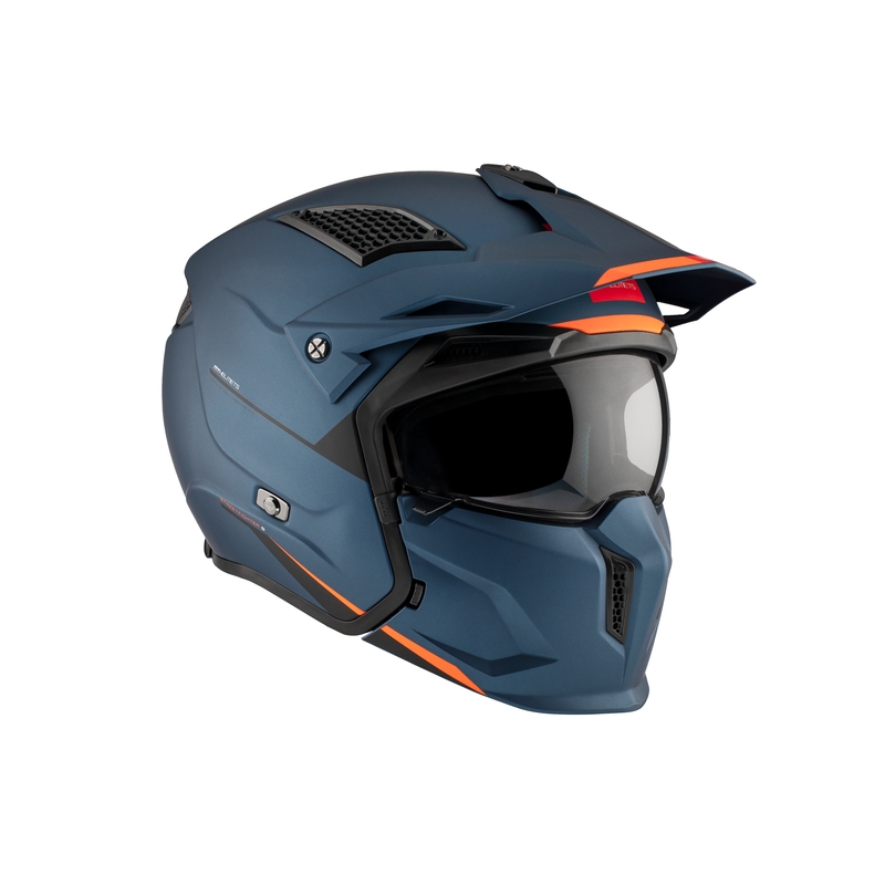 Odprta obrazna čelada z masko MT Streetfighter SV S Solid A7 mat modra z iridijevim vizirjem