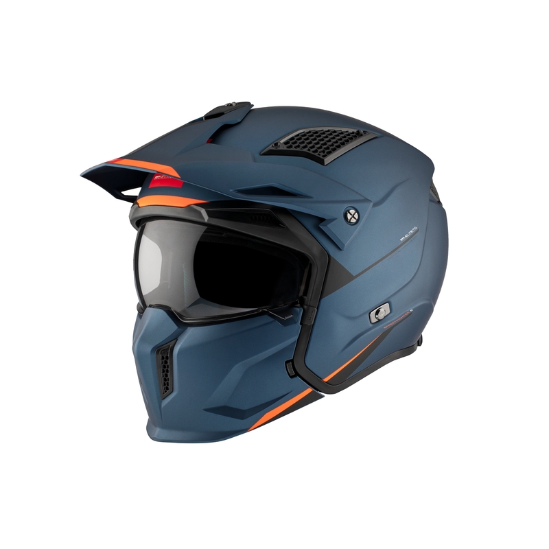 Odprta obrazna čelada z masko MT Streetfighter SV S Solid A7 mat modra z iridijevim vizirjem