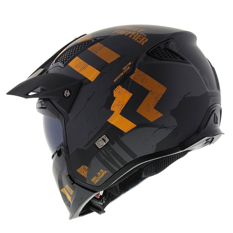 Odprta obrazna čelada z masko MT Streetfighter SV S Skull A12 sivo-oranžna z iridijevim vizirjem
