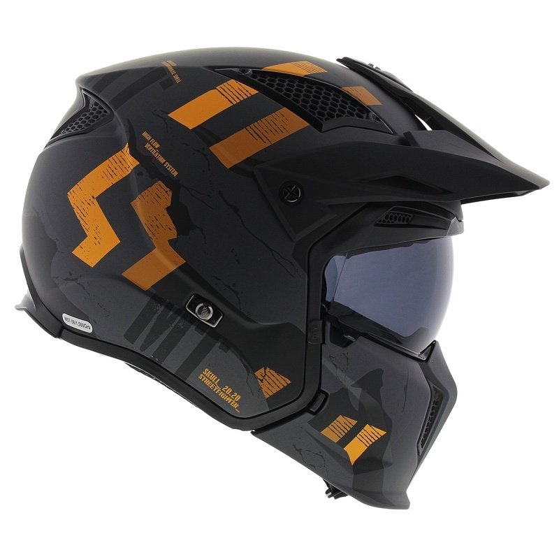 Odprta obrazna čelada z masko MT Streetfighter SV S Skull A12 sivo-oranžna z iridijevim vizirjem