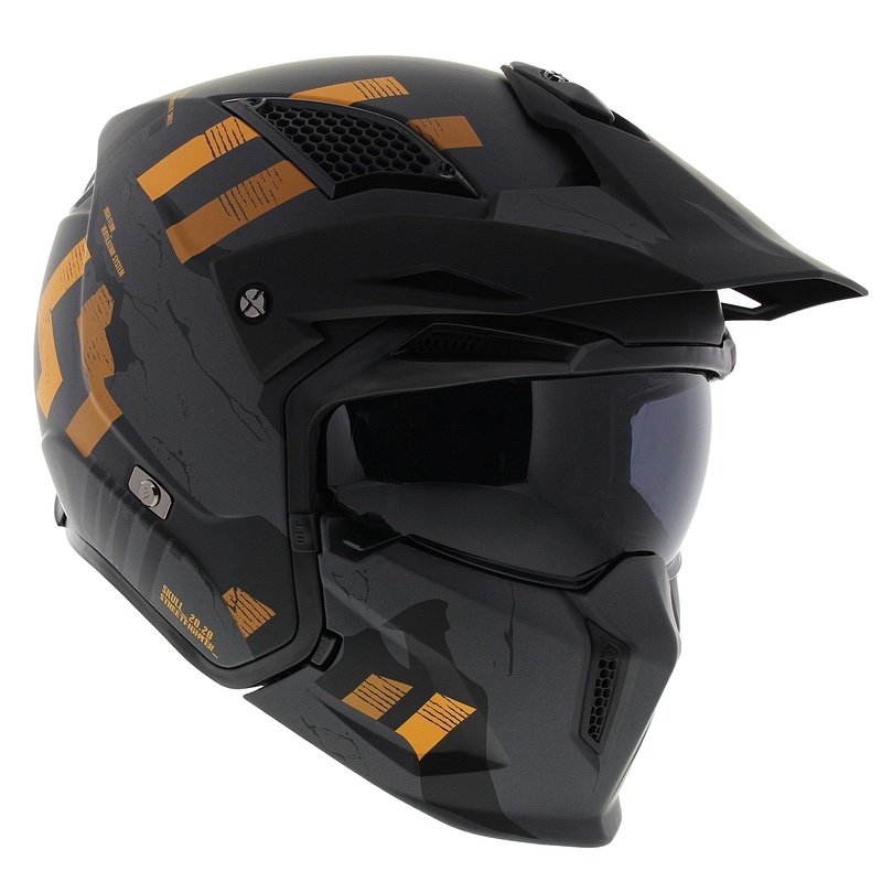 Odprta obrazna čelada z masko MT Streetfighter SV S Skull A12 sivo-oranžna z iridijevim vizirjem