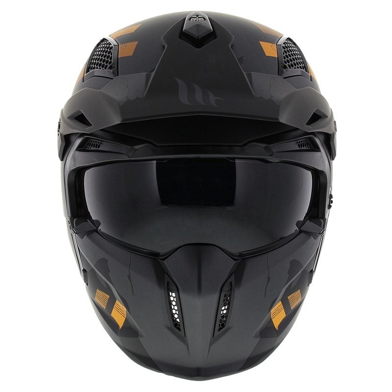 Odprta obrazna čelada z masko MT Streetfighter SV S Skull A12 sivo-oranžna z iridijevim vizirjem