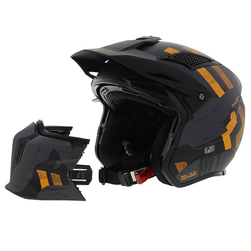 Odprta obrazna čelada z masko MT Streetfighter SV S Skull A12 sivo-oranžna z iridijevim vizirjem