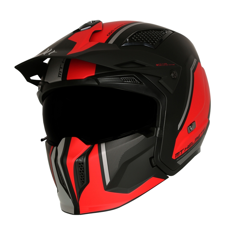Odprta obrazna čelada z masko MT Streetfighter SV S TWIN C5 črno-rdeča z iridijevim vizirjem