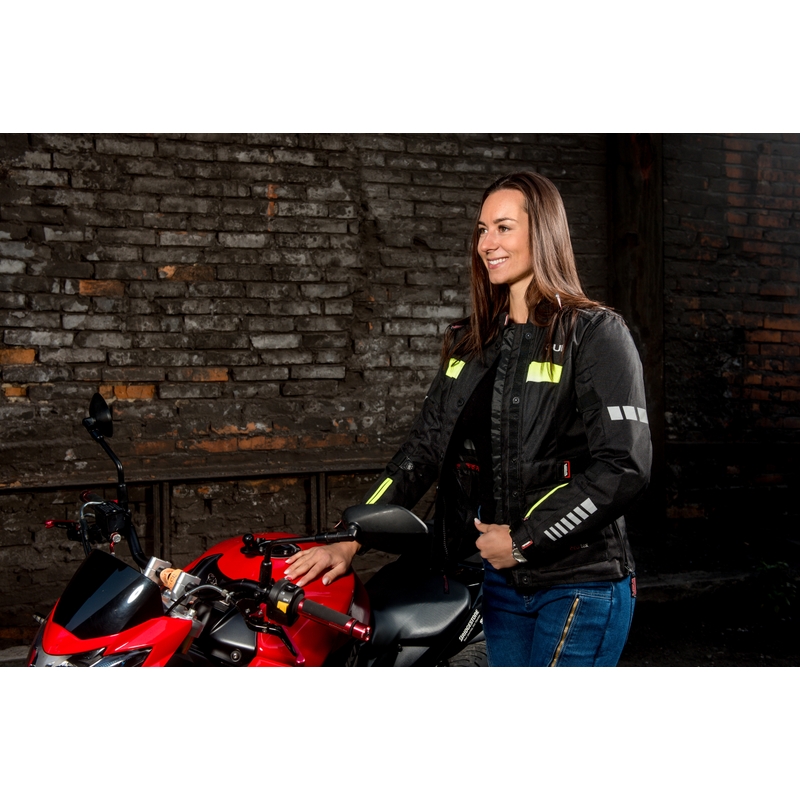 Ženska motoristična jakna RSA Gun black-fluo rumena razprodaja