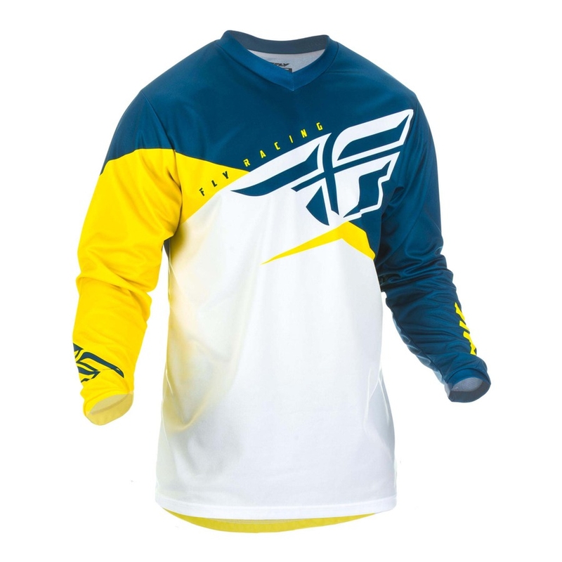 Motokros majica FLY Racing F-16 2019 - ZDA rumeno-belo-modra razprodaja